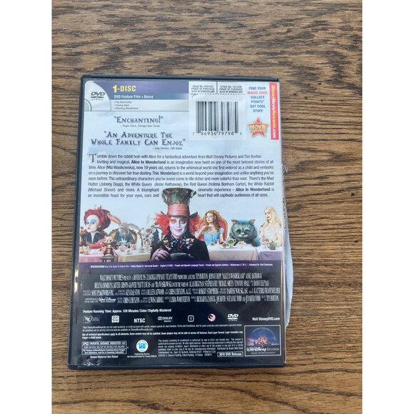 Alice In Wonderland 2010 DVD Fantasy Tim Burton Johnny Depp Hathaway Pre-Owned - Picture 2 of 5
